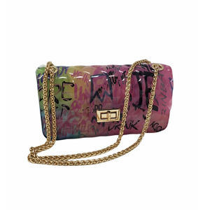 Calissa graffiti print jelly shoulder bag with gold chain